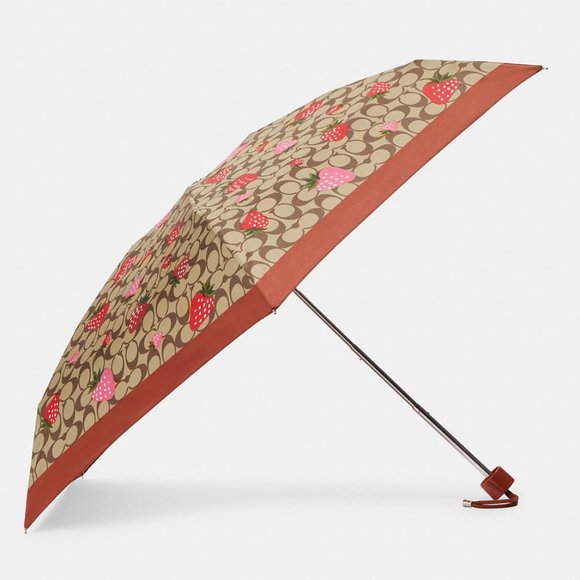 🍓 Coach Mini Umbrella In Signature Wild Strawberry Print - Picture 1 of 10